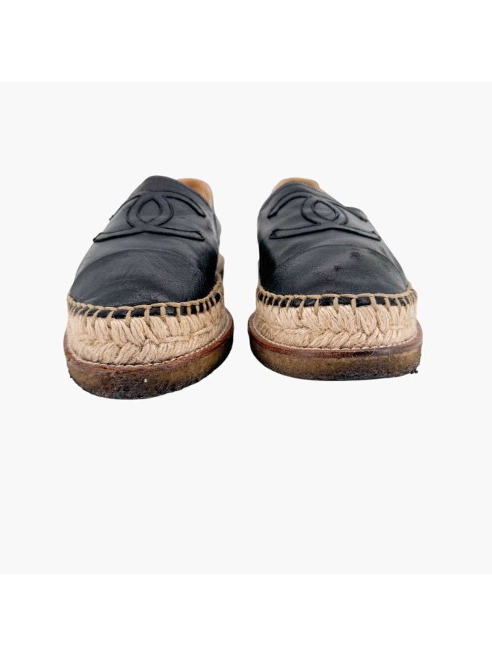 Chanel Black Leather CC Logo Espadrille Flats Size 39 US 8.5 Platform Shoes - Picture 5 of 14